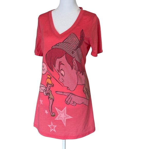 Disney Women’s Long Fitted T Shirt Peter Pan and Tinker Bell STAY PUT Size Large - Picture 3 of 16